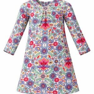 Hanna Anderson Girl’s Floral Multicolor Long Sleeve Cotton Dress. Size 10 (140)